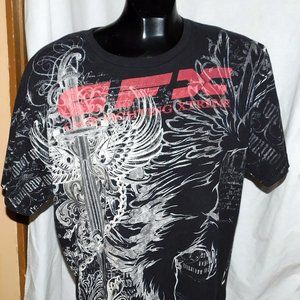 Konflict Men's Black T Shirt Dragon and Sword Game Fighting Extreme